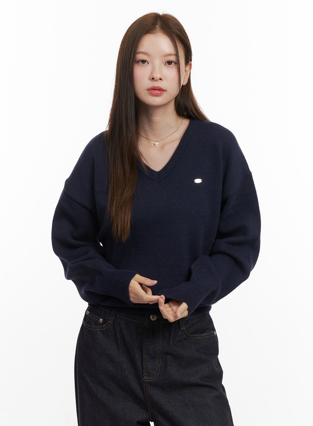 cozy-v-neck-sweater-od417 / Dark blue