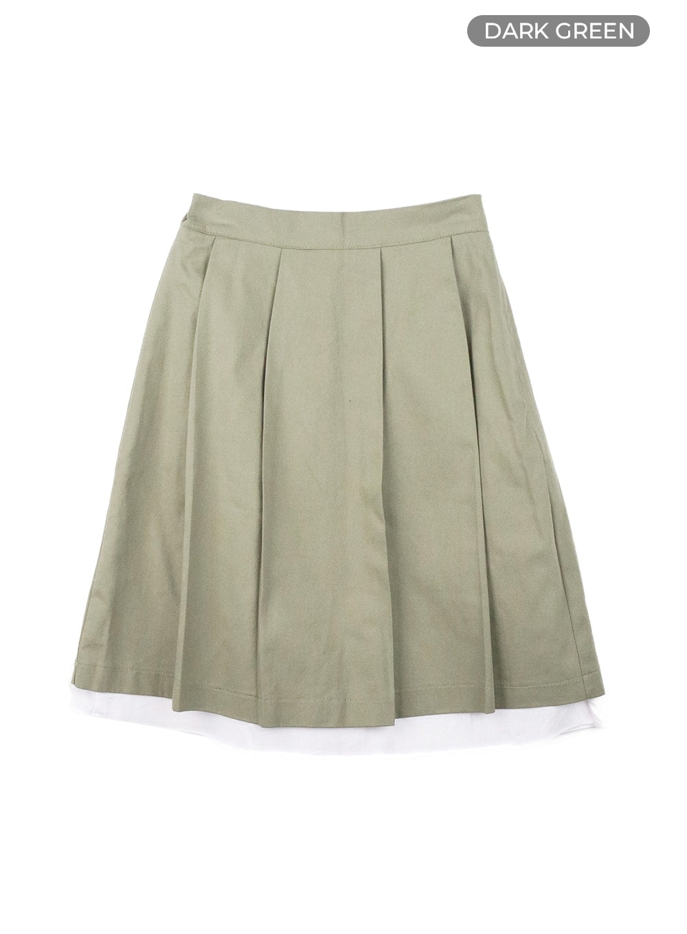 solid-two-layered-pleated-midi-skirt-om425 / Dark green