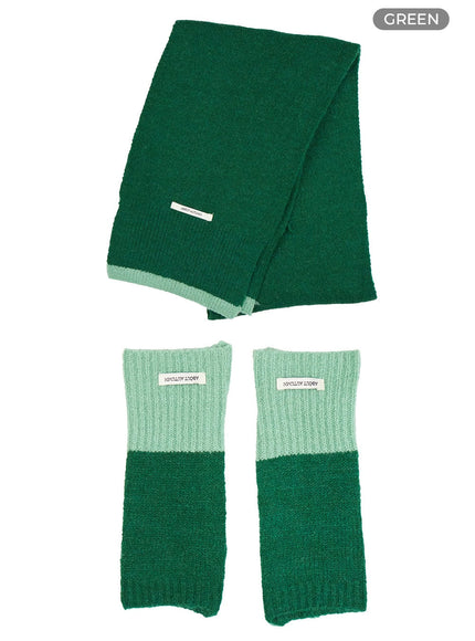 soft-touch-wool-scarf-gloves-set-oo429 / Green