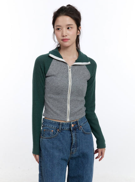 ribbed-raglan-zip-up-on418 / Green