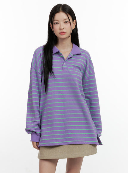 oversized-striped-long-sleeve-shirt-on408 / Purple