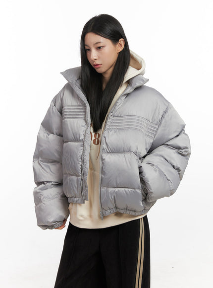 zipup-oversize-puffer-coat-cn428 / Silver