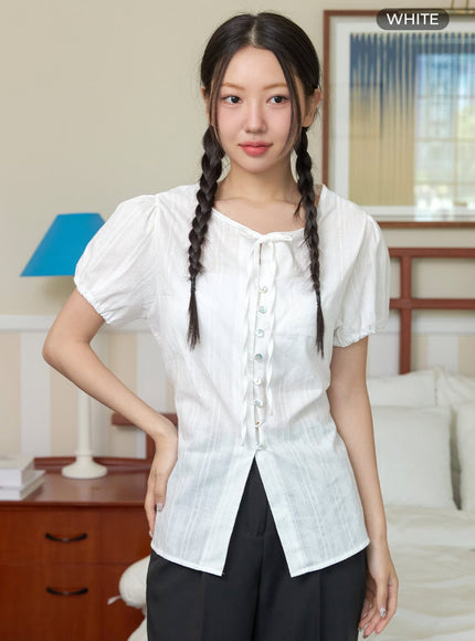 summer-puff-sleeve-midi-blouse-oy424 / White