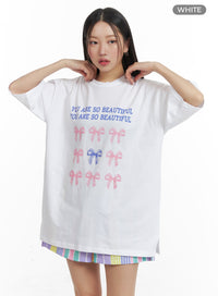 oversized-ribbon-graphic-tee-om429 / White