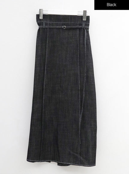 Stitch Denim Set-Up Long Skirt with Belt OG23