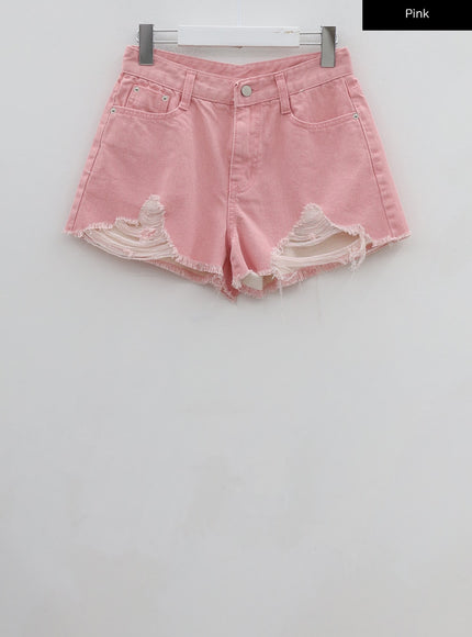 Distressed Color Short Pants BU29