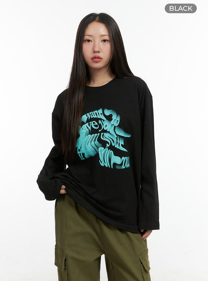 cozy-graphic-long-sleeve-tshirt-co417 / Black