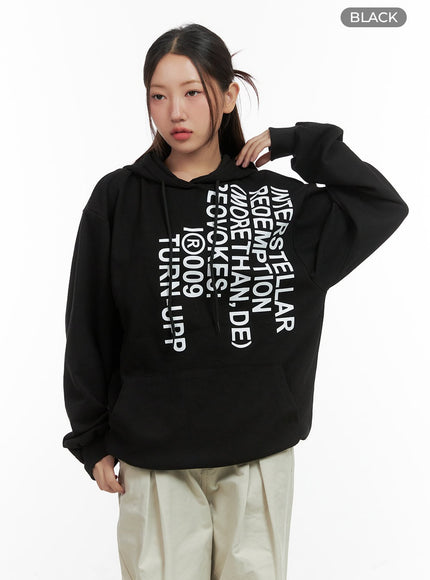 oversize-lettering-hoodie-co417 / Black