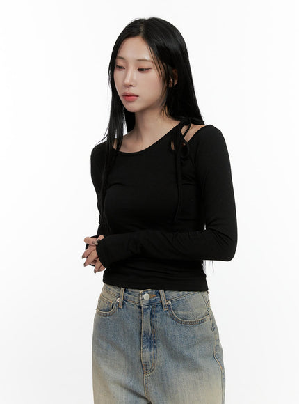 unbalanced-strap-crop-top-cn411 / Black