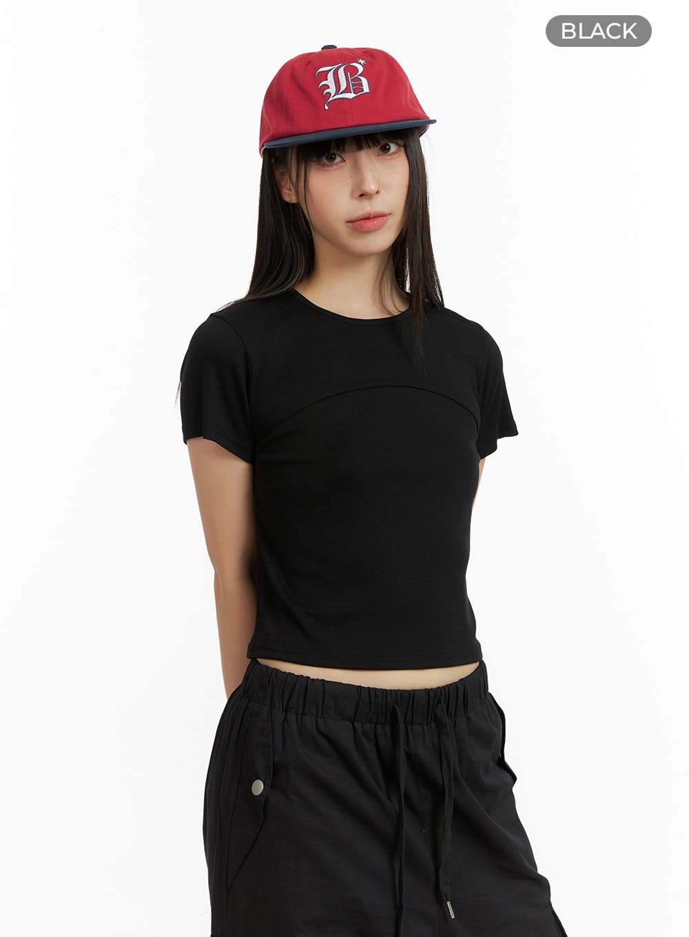 lined-solid-crop-top-cu424 / Black