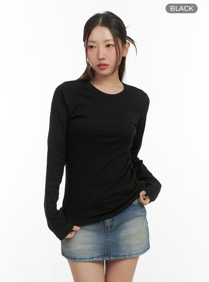 soft-round-neck-long-sleeve-tee-co417 / Black