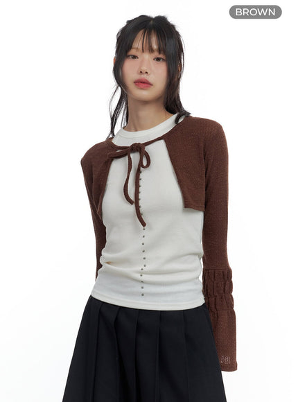 strap-slim-fit-bolero-cardigan-cs420 / Brown