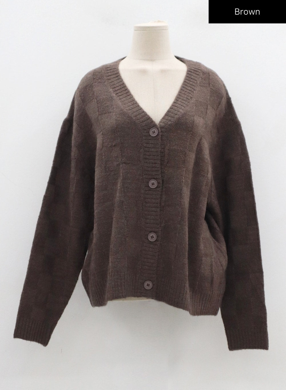 Check Pattern V-Neck Knit Cardigan CD09