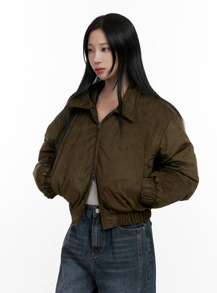 suede-bomber-puffer-jacket-cn407 / Green