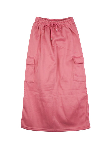 comfy-drawstring-maxi-skirt-cn426 / Pink