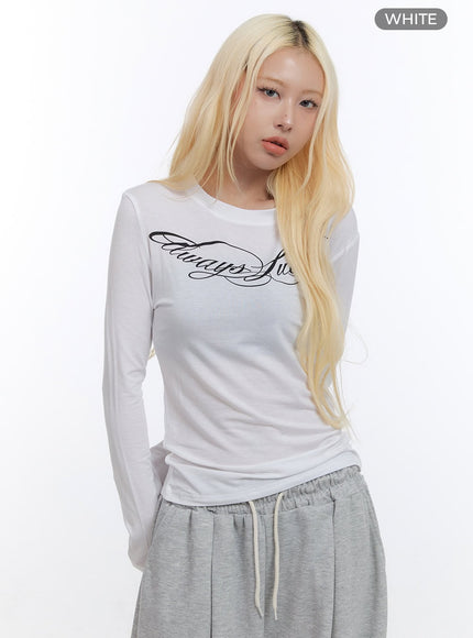 lettering-long-sleeve-slim-tshirt-co419 / White