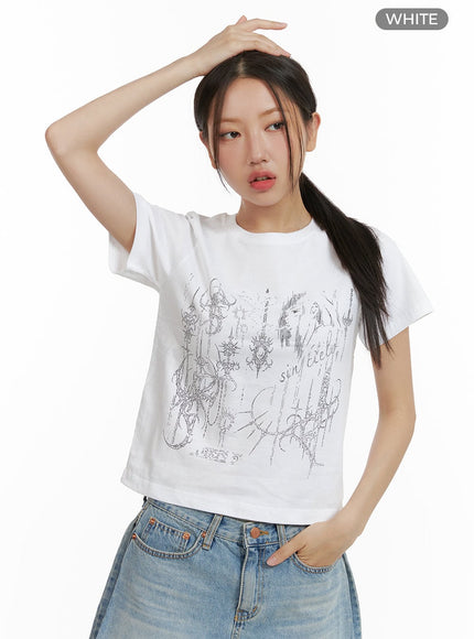 cotton-graphic-crop-tee-cu405 / White