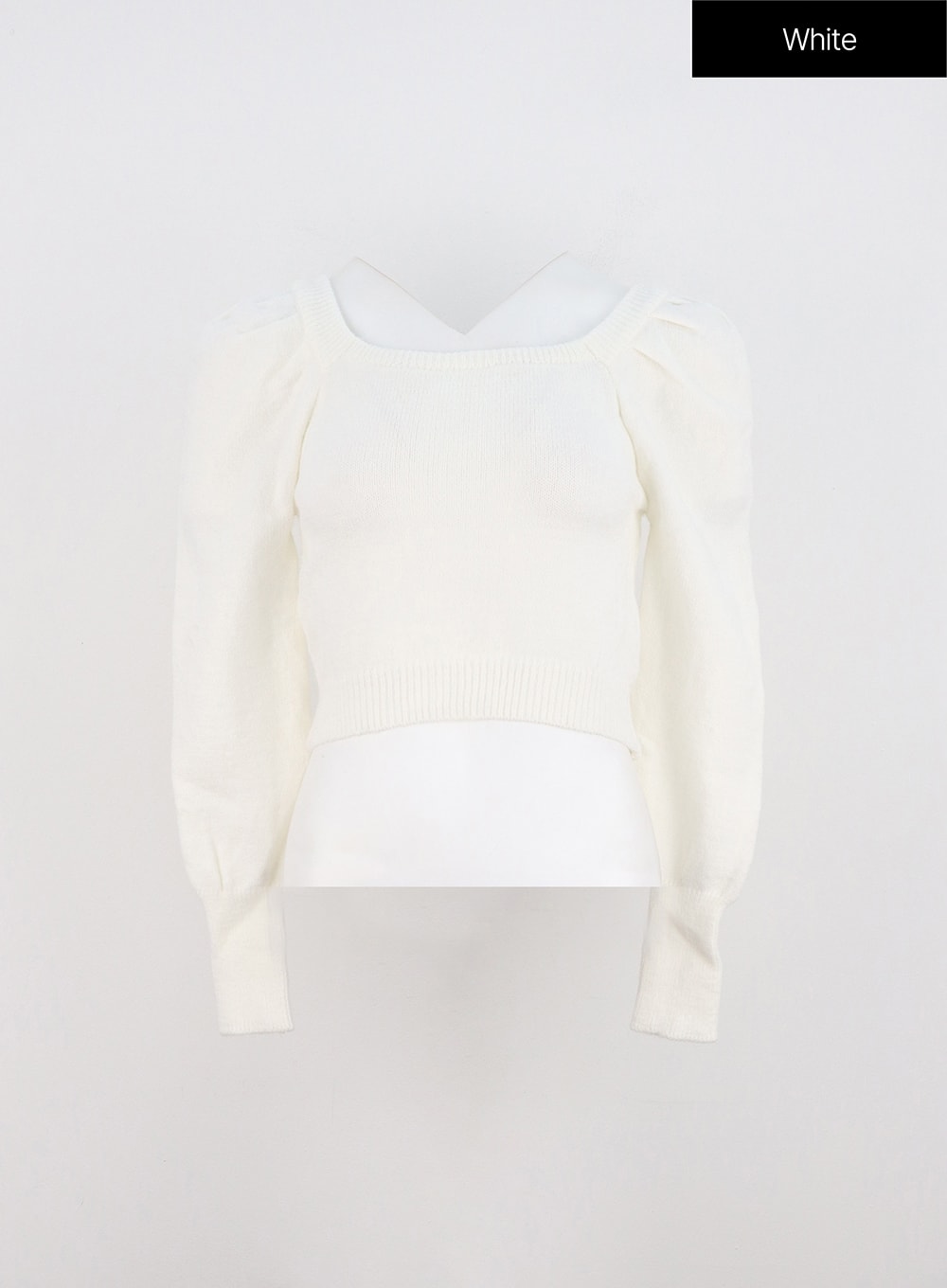 boat-neck-puff-sleeve-crop-sweater-on306 / White