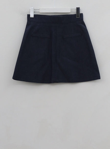 Button A-Line Cotton Mini Skirt BG08