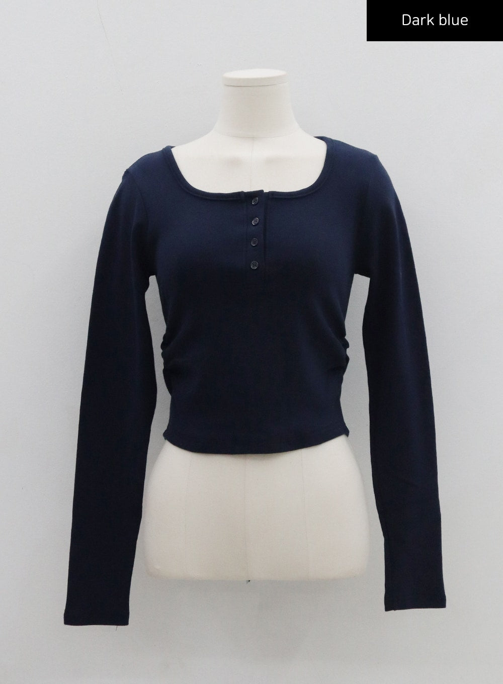 Button Neck Long Sleeve Cropped Top CD21