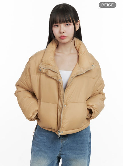 chic-nylon-crop-puffer-jacket-oo401 / Beige