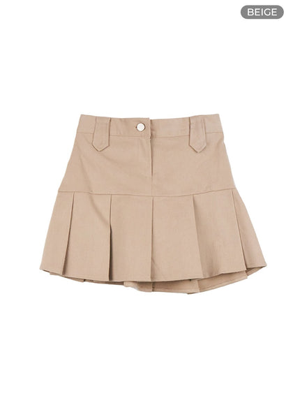 elastic-back-pleated-mini-skirt-co419 / Beige