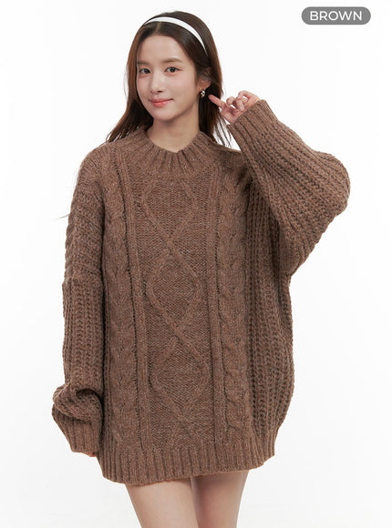 loose-fit-knit-mini-dress-oo421 / Brown