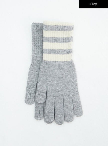 stripe-knit-gloves-in317 / Gray