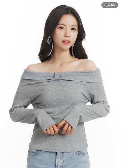 off-shoulder-long-sleeve-top-of428 / Gray