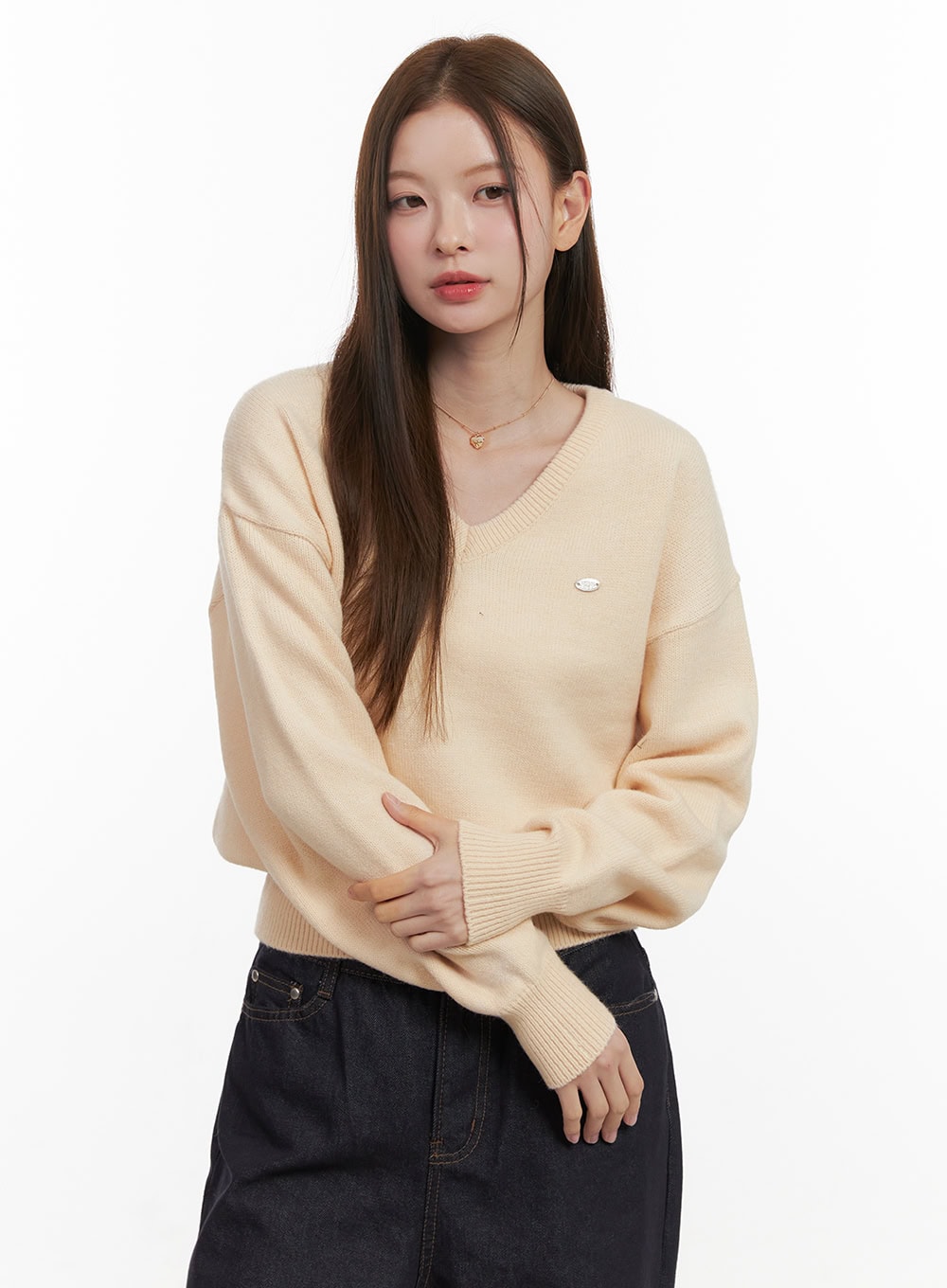 cozy-v-neck-sweater-od417 / Light beige