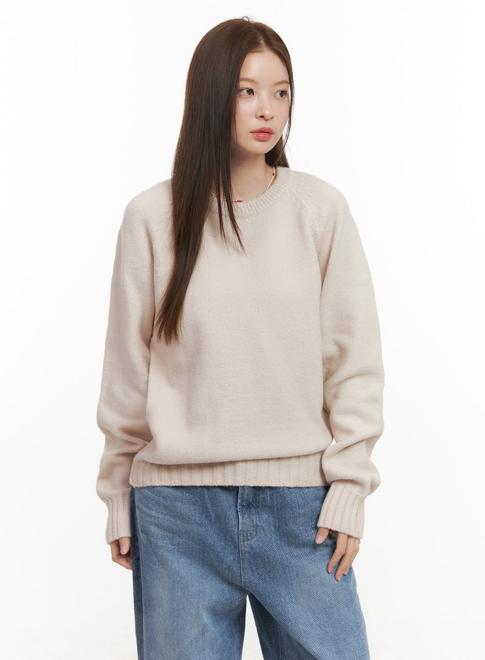 comfy-round-neck-sweater-od418 / Light beige