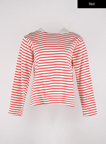 round-neck-striped-long-sleeve-tee-od326 / Red