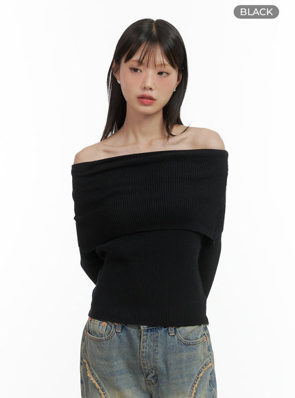 basic-off-shoulder-knit-sweater-co410 / Black