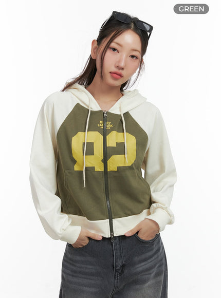 lettered-zip-up-hoodie-co417 / Green