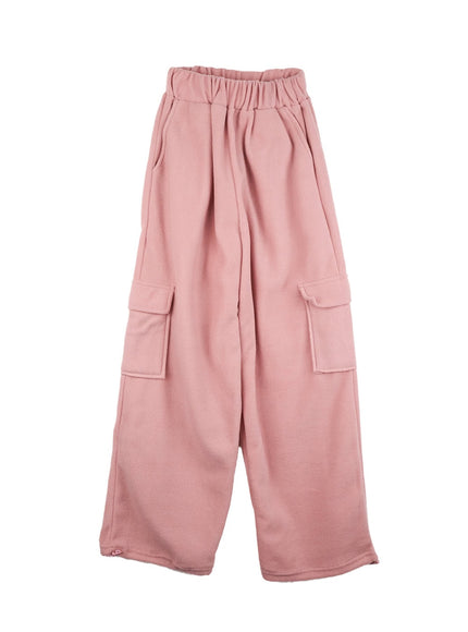 wide-fit-polyester-cargo-pocket-pants-cn408 / Pink