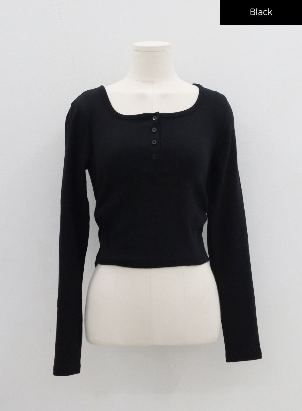 Button Neck Long Sleeve Cropped Top CD21