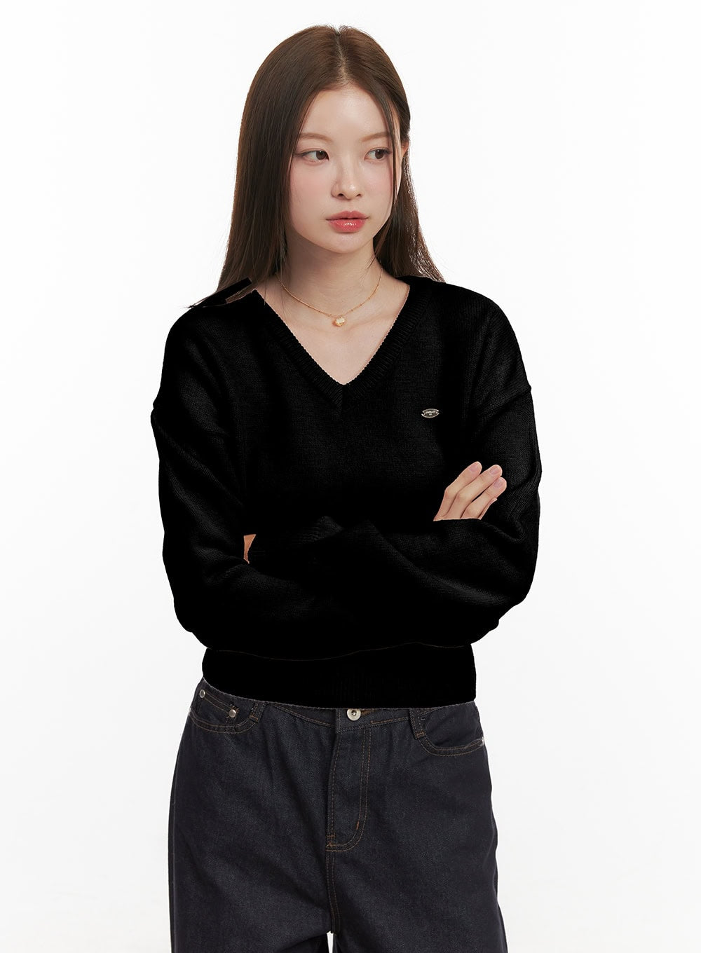 cozy-v-neck-sweater-od417 / Black