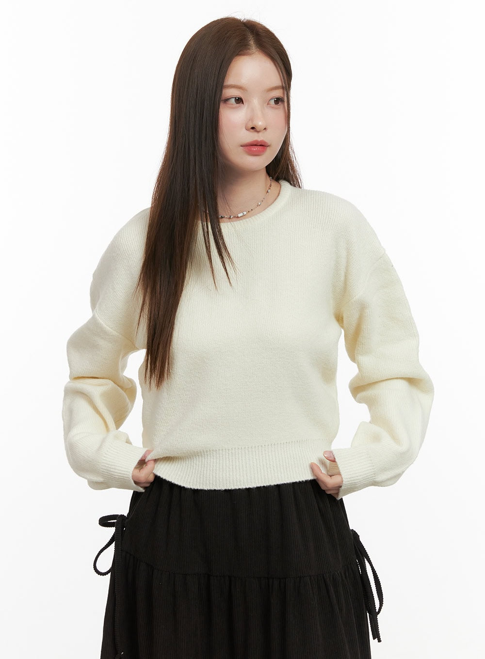 cozychic-solid-knit-sweater-od417 / Light beige