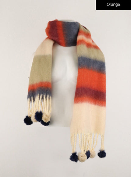 fringed-wool-color-striped-scarf-od308 / Orange