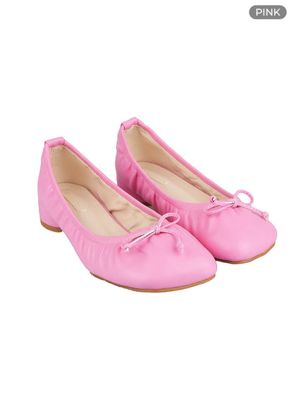 ribbon-detail-faux-leather-flats-ou419 / Pink