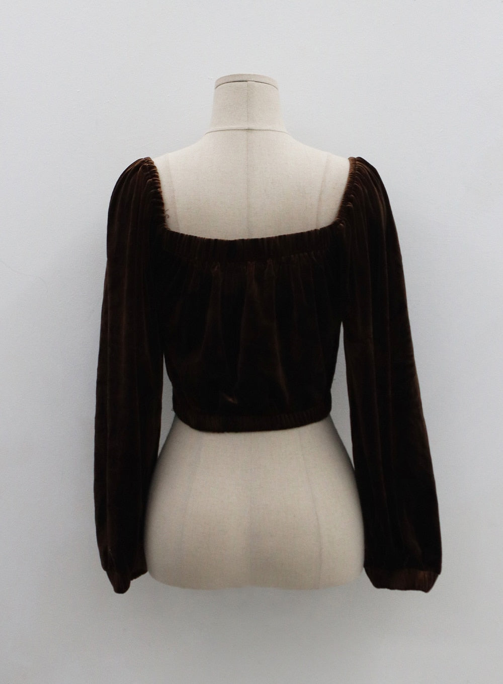 Velvet Elastic Puffy Sleeves Crop Top BO31