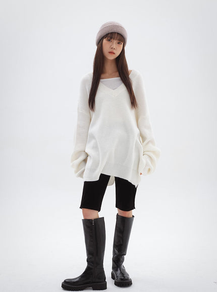 Split V-Neck Long Knit