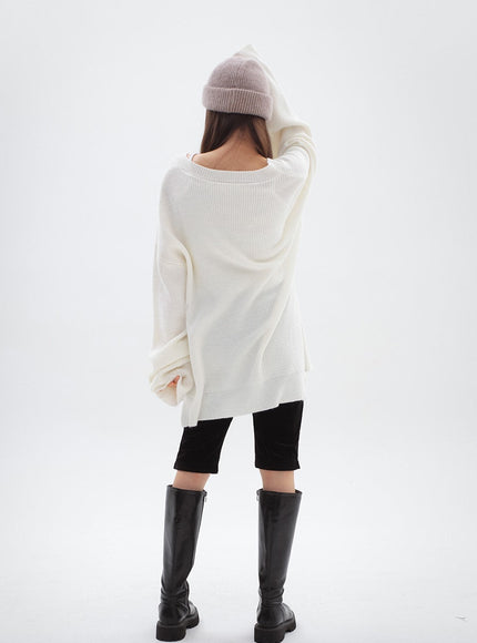 Split V-Neck Long Knit