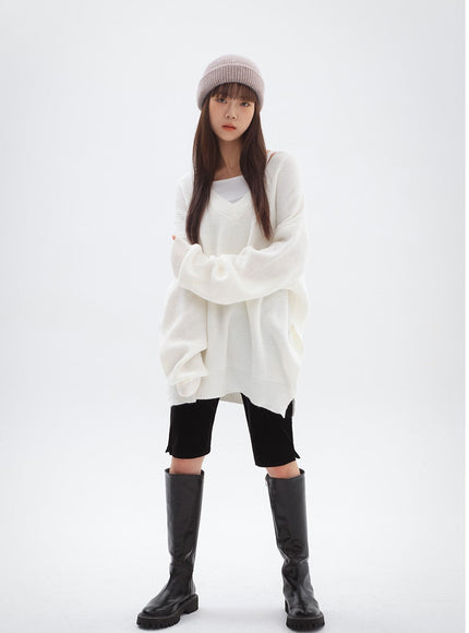 Split V-Neck Long Knit