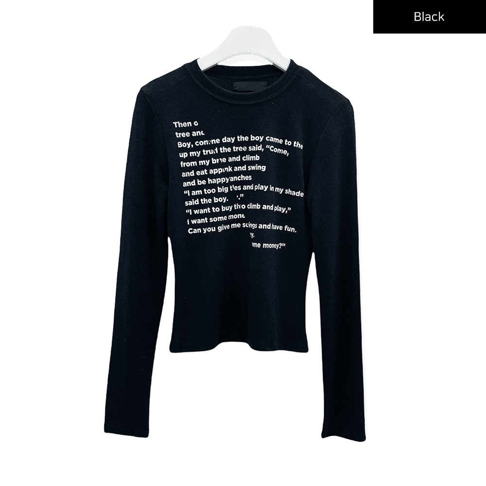 Cropped Long Sleeve T Shirt with Graphic Print F10