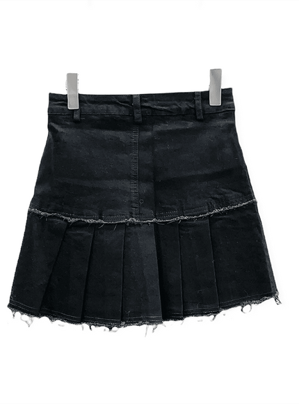 Pleated Hem Denim Skirt