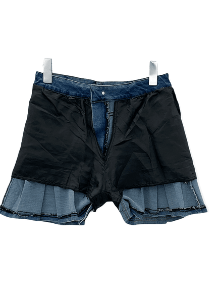 Denim Hem Pleated Mini Skirt