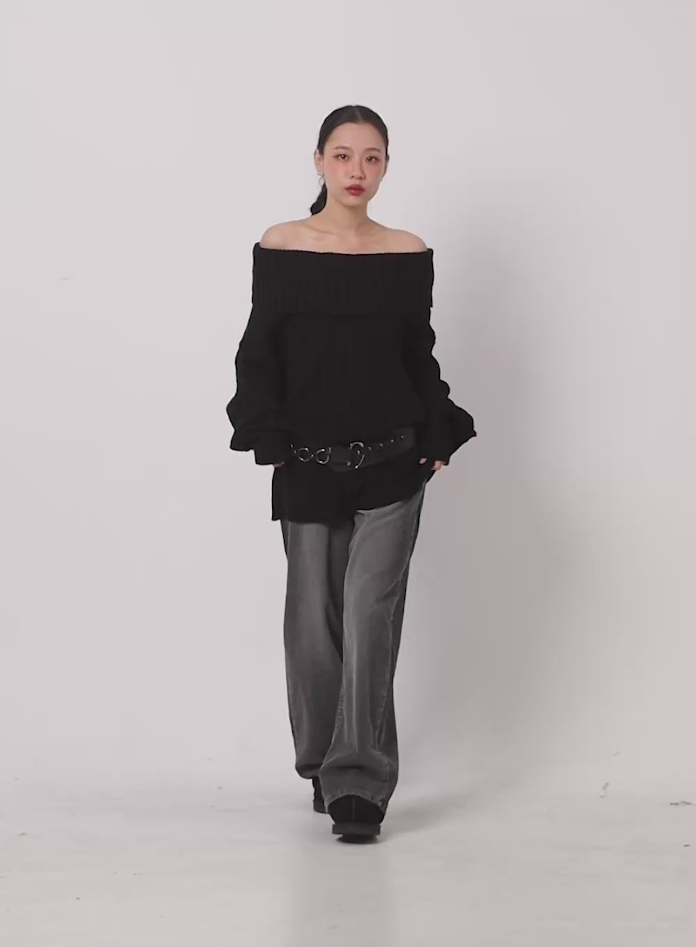 Off Shoulder Long Sleeve Cable Sweater CD410